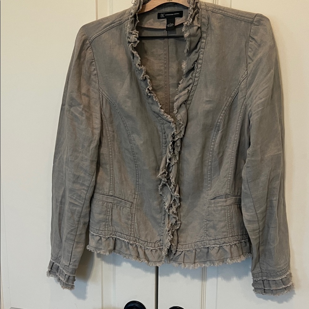 INC Women's Gray Ruffled Jacket